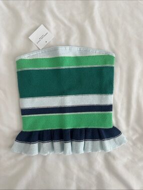 American Eagle Outfitters Green, Dark Teal & Navy Stripe Ruffle Tube Top